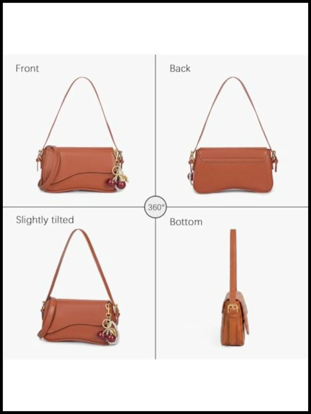 Women Hobo Crossbody Purse with Cherry Pendant Detachable Straps PU Leather